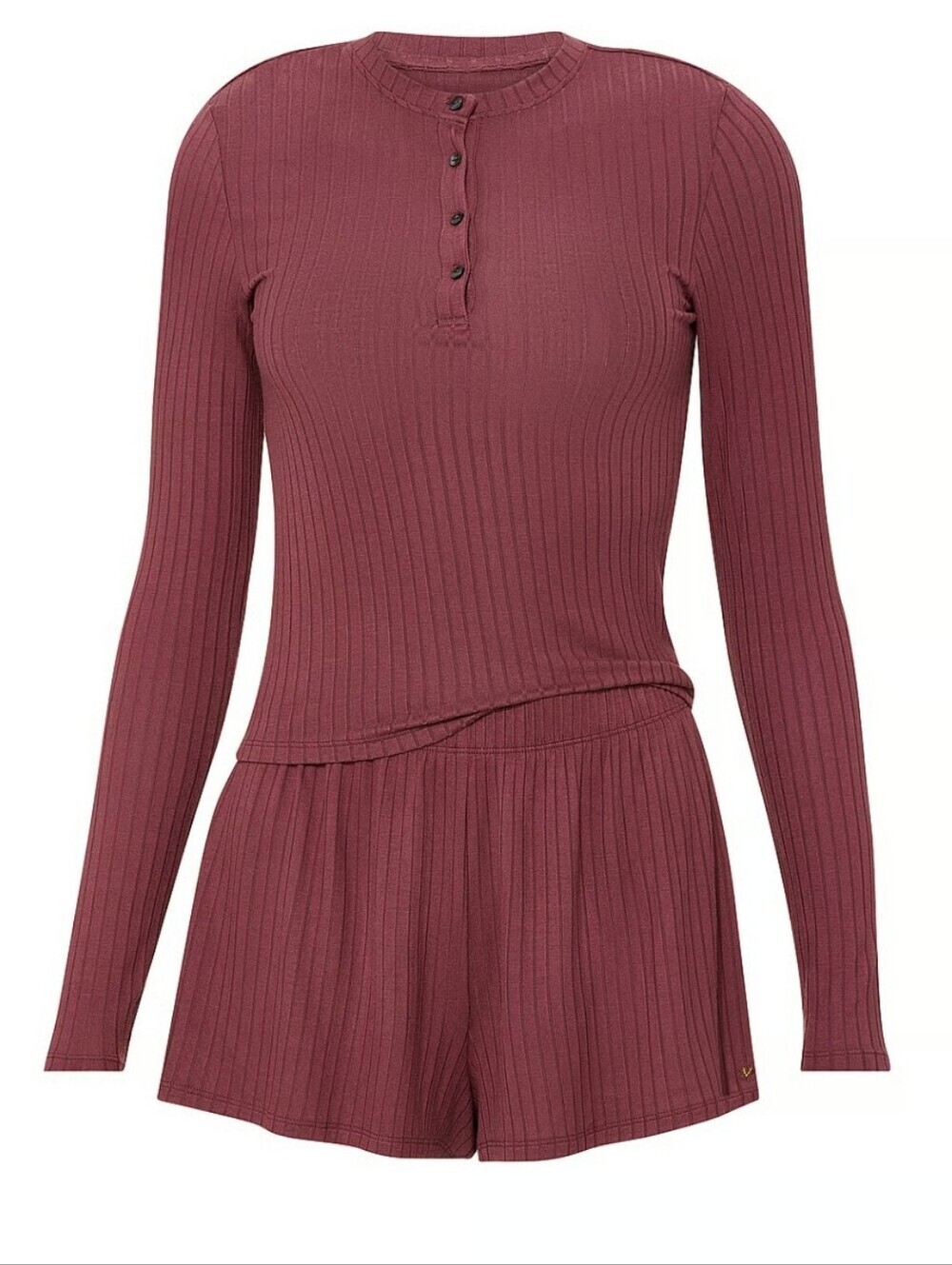Victoria's Secret SoSoft Modal Wide-Rib Long-Sleeve Henley & Shorts Set Sz Med